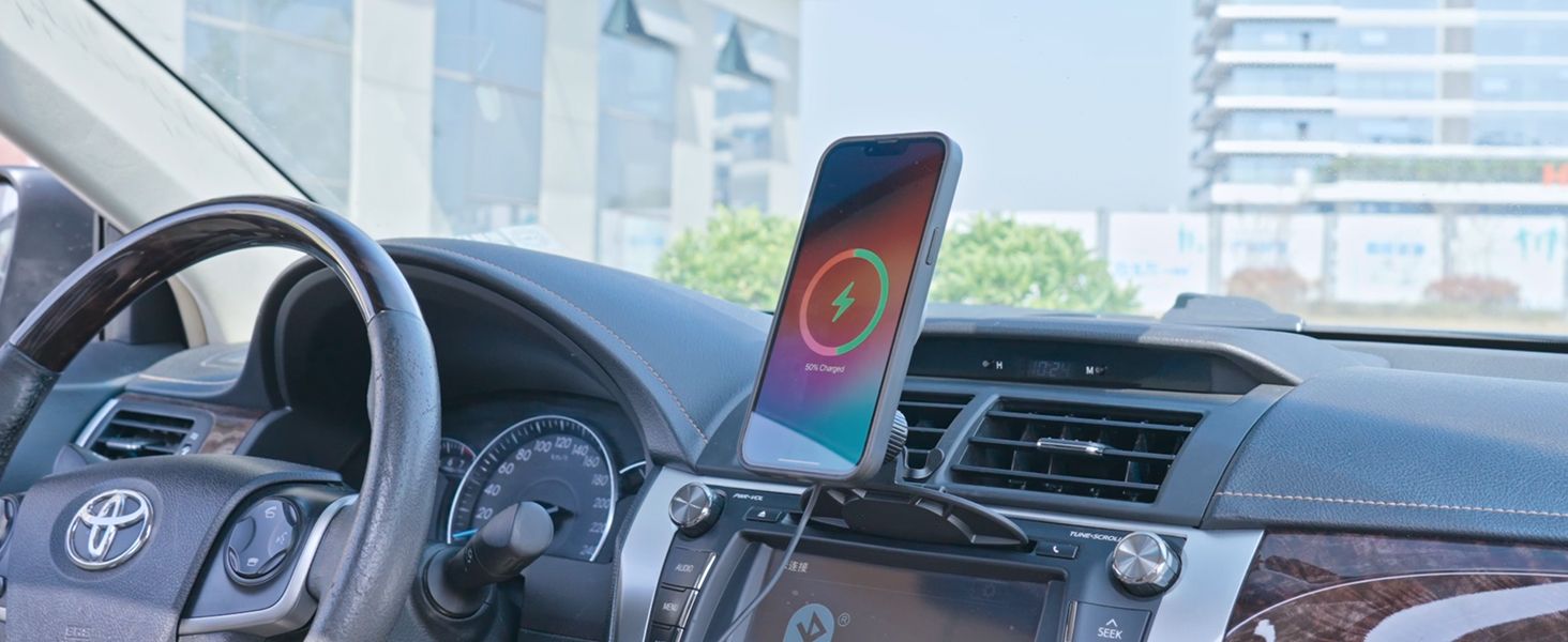 1Zero MagSafe car mount charging a phone on the dashboard