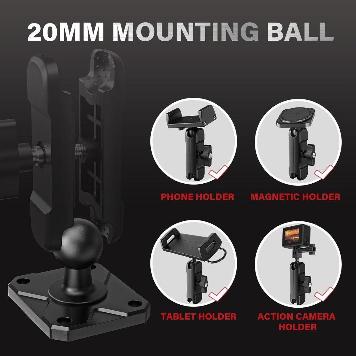 1Zero Metal AMPS Ball Base and 20 mm Mount Kit: 20 mm metal-core ball, TPU coated