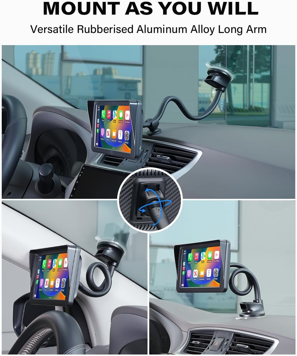 1Zero 14-Inch Long Arm Windshield Mount for CarPlay Screens: 14-inch bendable arm