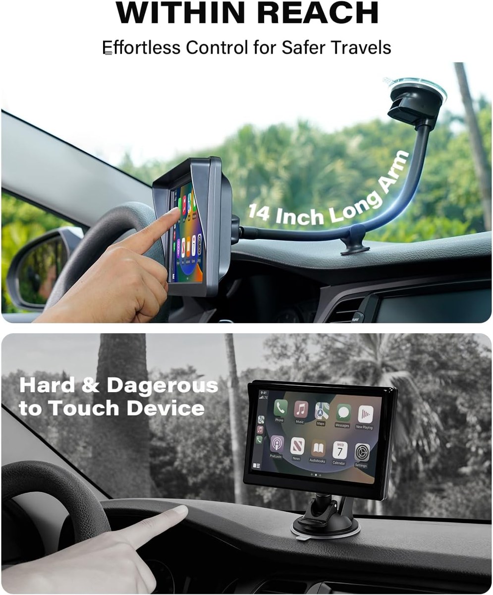 1Zero 14-Inch Long Arm Windshield Mount for CarPlay Screens: 17 mm ball head, 360°