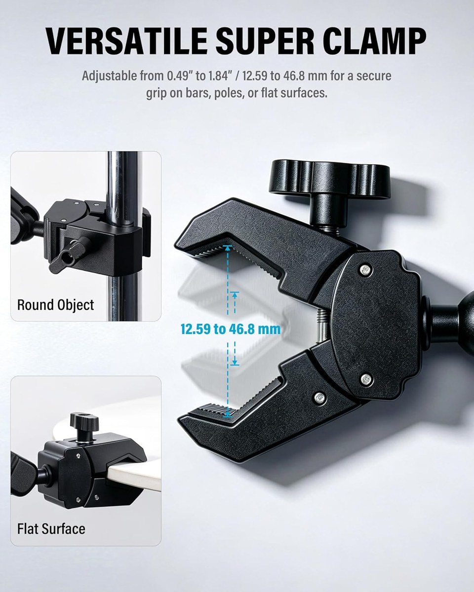 1Zero Super Clamp Mount with 360° Dual Ball Head: Where it works